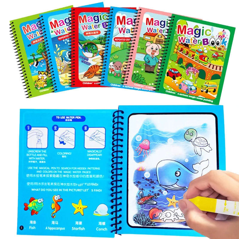 Reusable Water Magic Coloring Book - Zabawki Montessori dla dzieci kolorowanka wielokrotnego