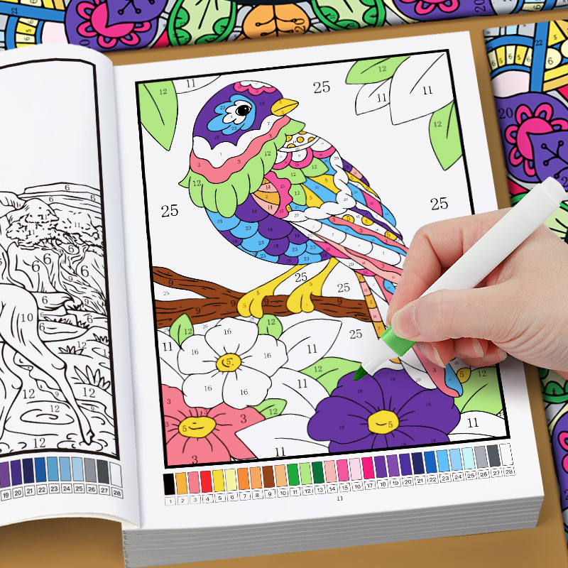 Adult Coloring Book Stress Relief - Kolorowanka dla dorosłych z numerami, 32