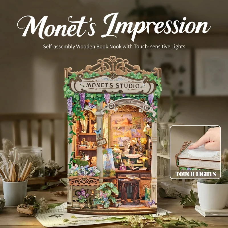 Drewniany model studia Moneta, – Diy Wooden Book Nook Kit Shelf Insert recenzja i cena